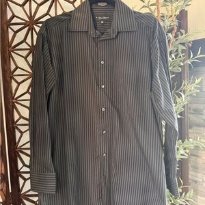 Charter House Men's Black Striped Dress Shirt